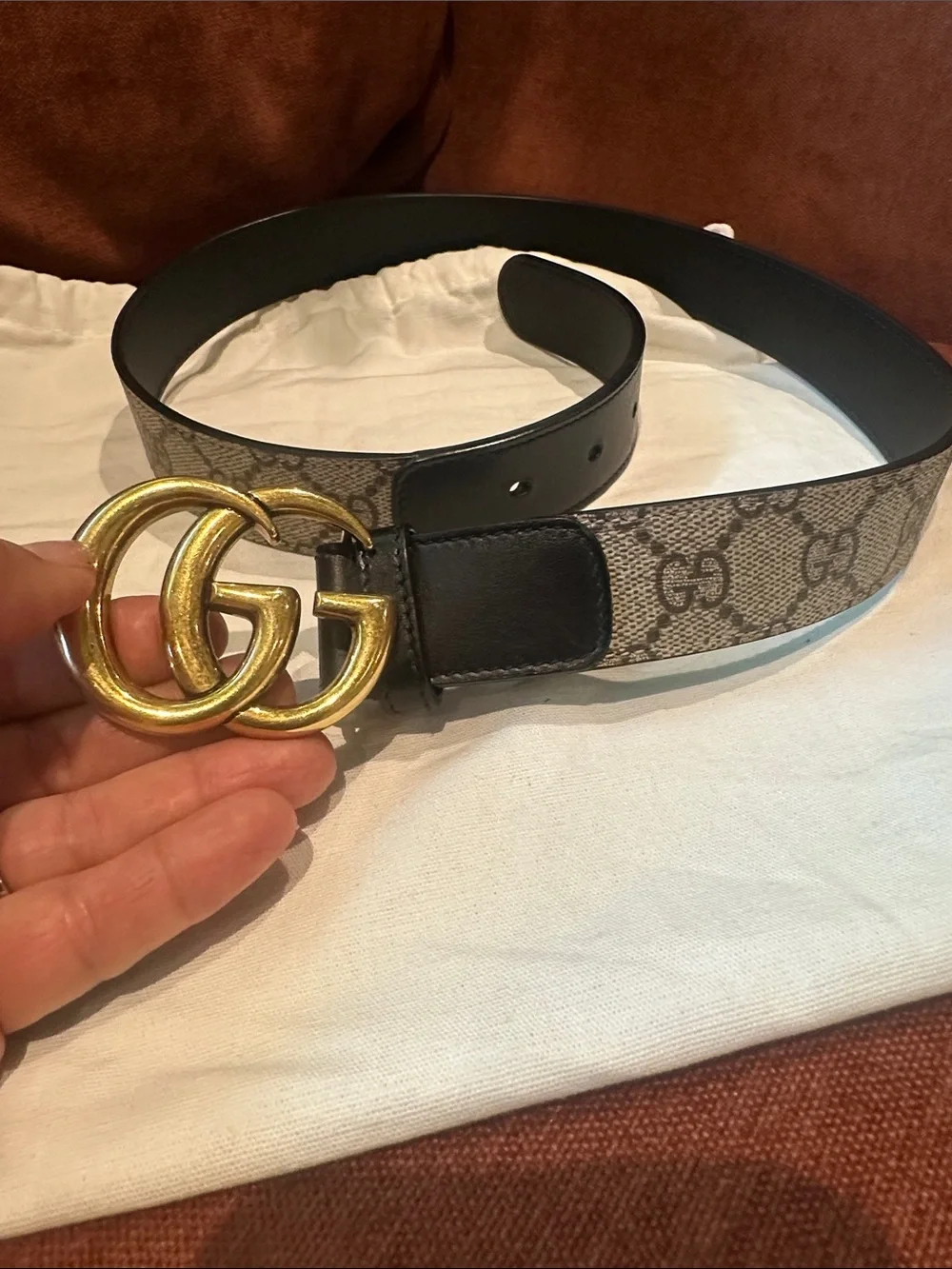 Gucci Monogram Canvas Belt with Gold Double G Buckle